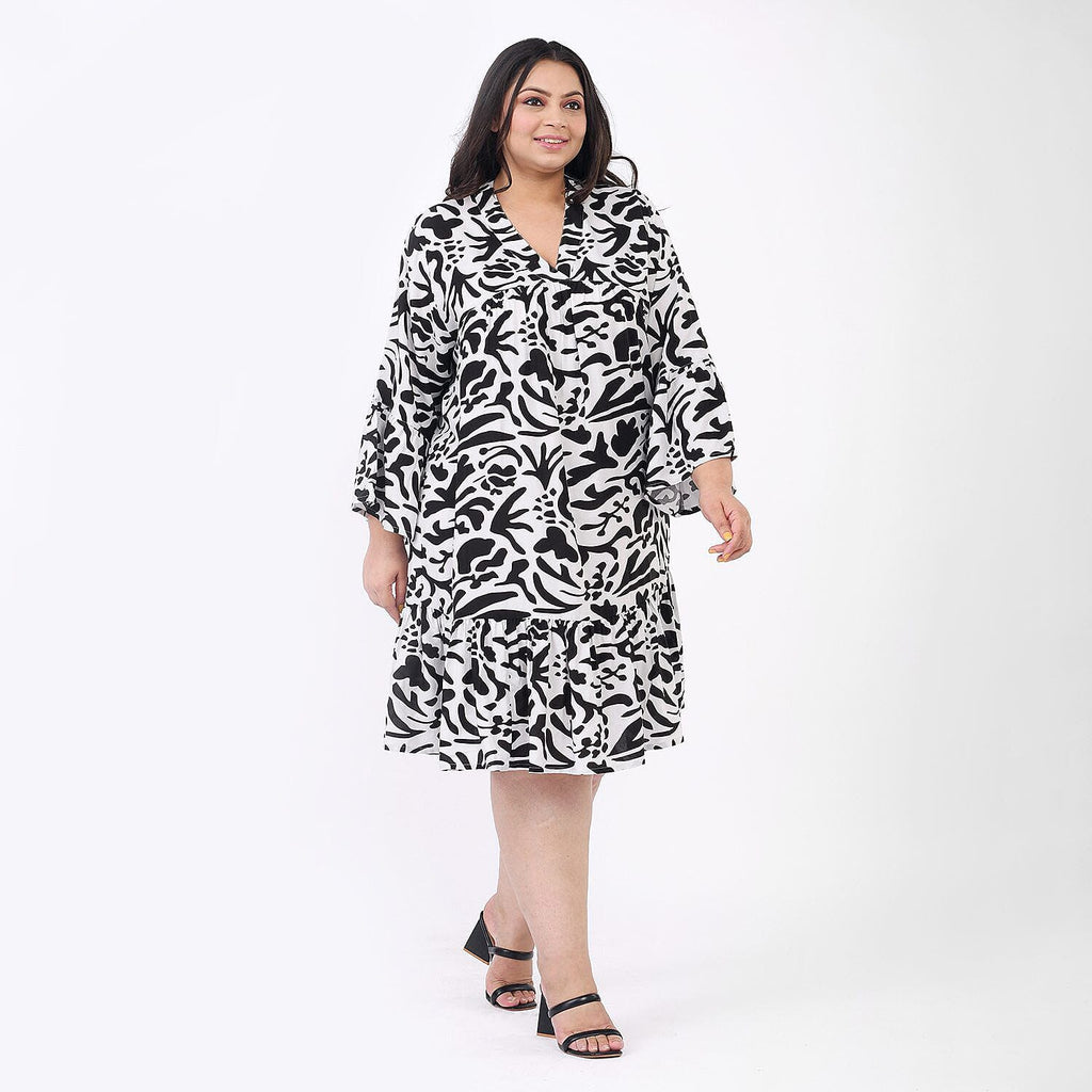 Tamsy 100% Viscose Abstract Pattern Dress (One Size 8-18) - Black and White