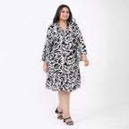 Tamsy 100% Viscose Abstract Pattern Dress (One Size 8-18) - Black and White