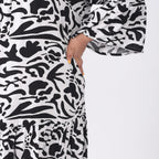 Tamsy 100% Viscose Abstract Pattern Dress (One Size 8-18) - Black and White