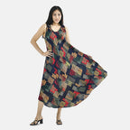 Tamsy 100% Viscose Abstract Pattern Umbrella Dress (Size 130x59 Cm) - Multi - Black