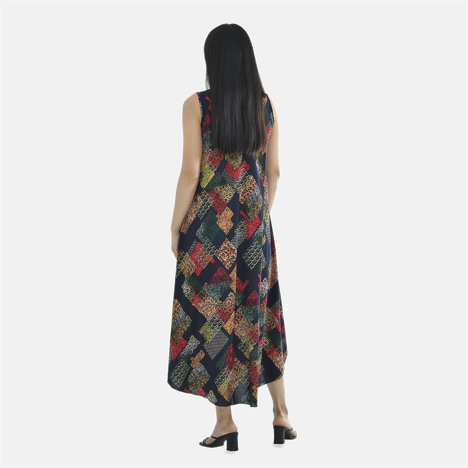 Tamsy 100% Viscose Abstract Pattern Umbrella Dress (Size 130x59 Cm) - Multi - Black