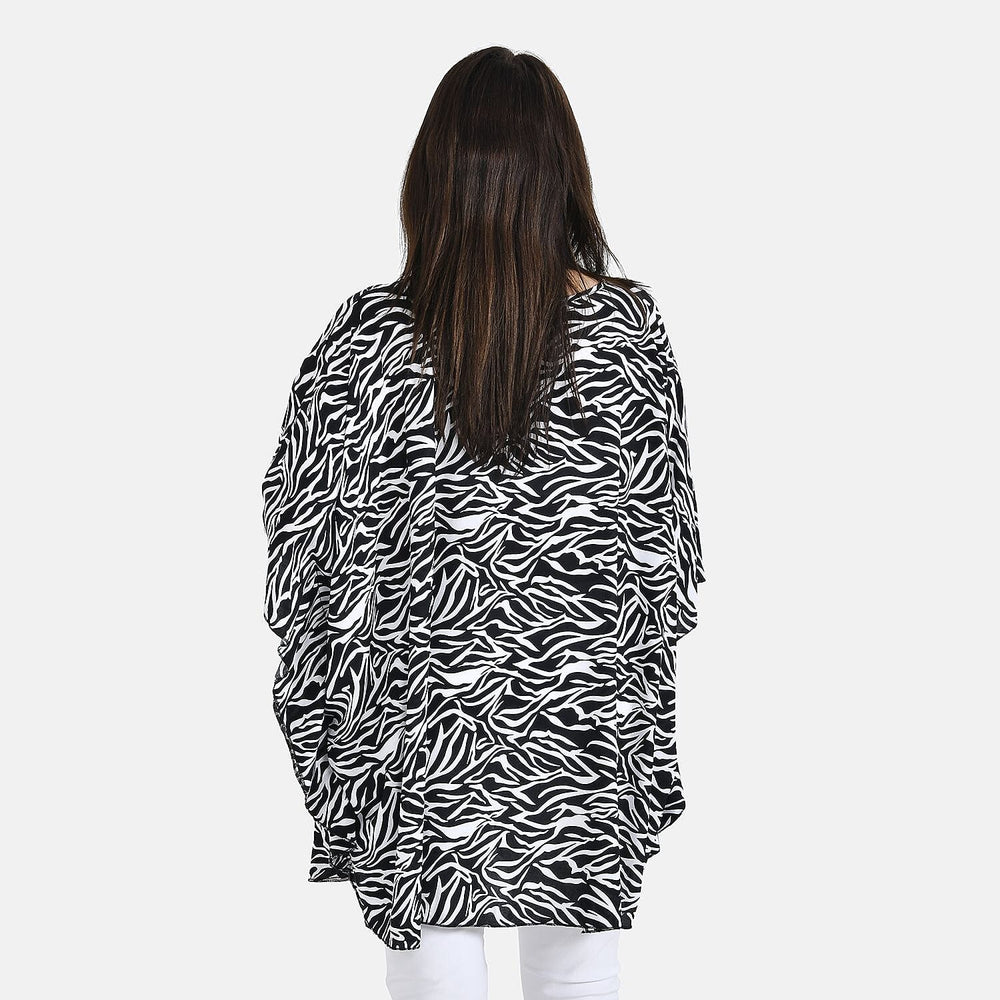Tamsy 100% Viscose Abstract Print Top (One Size, 8-16) - Black - White