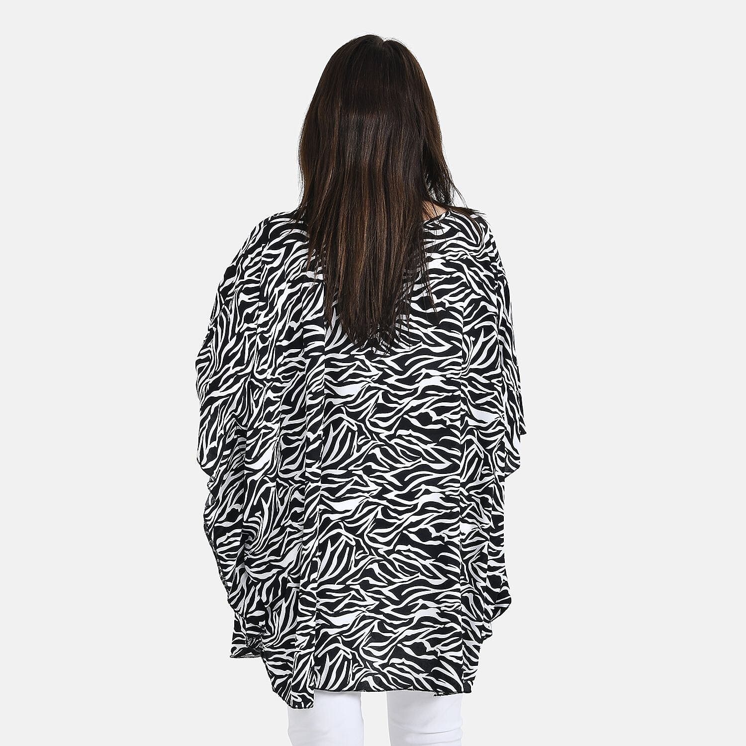 Tamsy 100% Viscose Abstract Print Top (One Size, 8-16) - Black - White