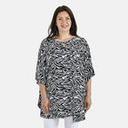Tamsy 100% Viscose Abstract Print Top (One Size, 8-16) - Black - White