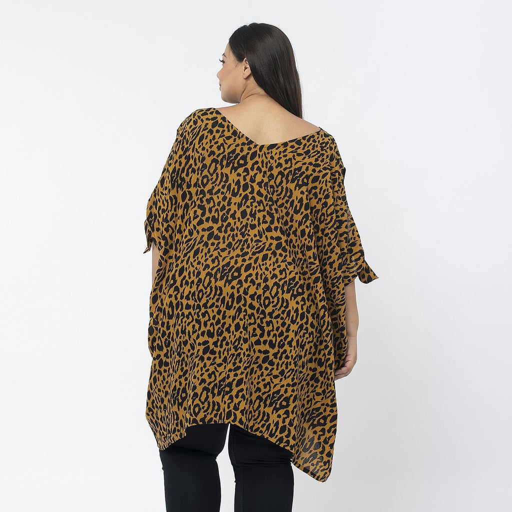 Tamsy 100% Viscose Cold Shoulder Longline Top (One Size Curve, 20-26) - Brown