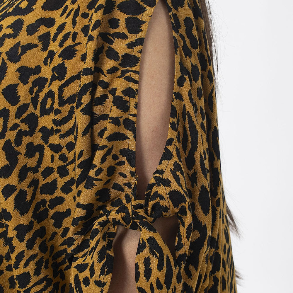 Tamsy 100% Viscose Cold Shoulder Longline Top (One Size Curve, 20-26) - Brown