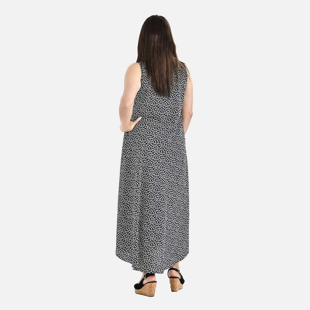 Tamsy 100% Viscose Cashew Nut Print Umbrella Dress (One Size, 8-18) - Black