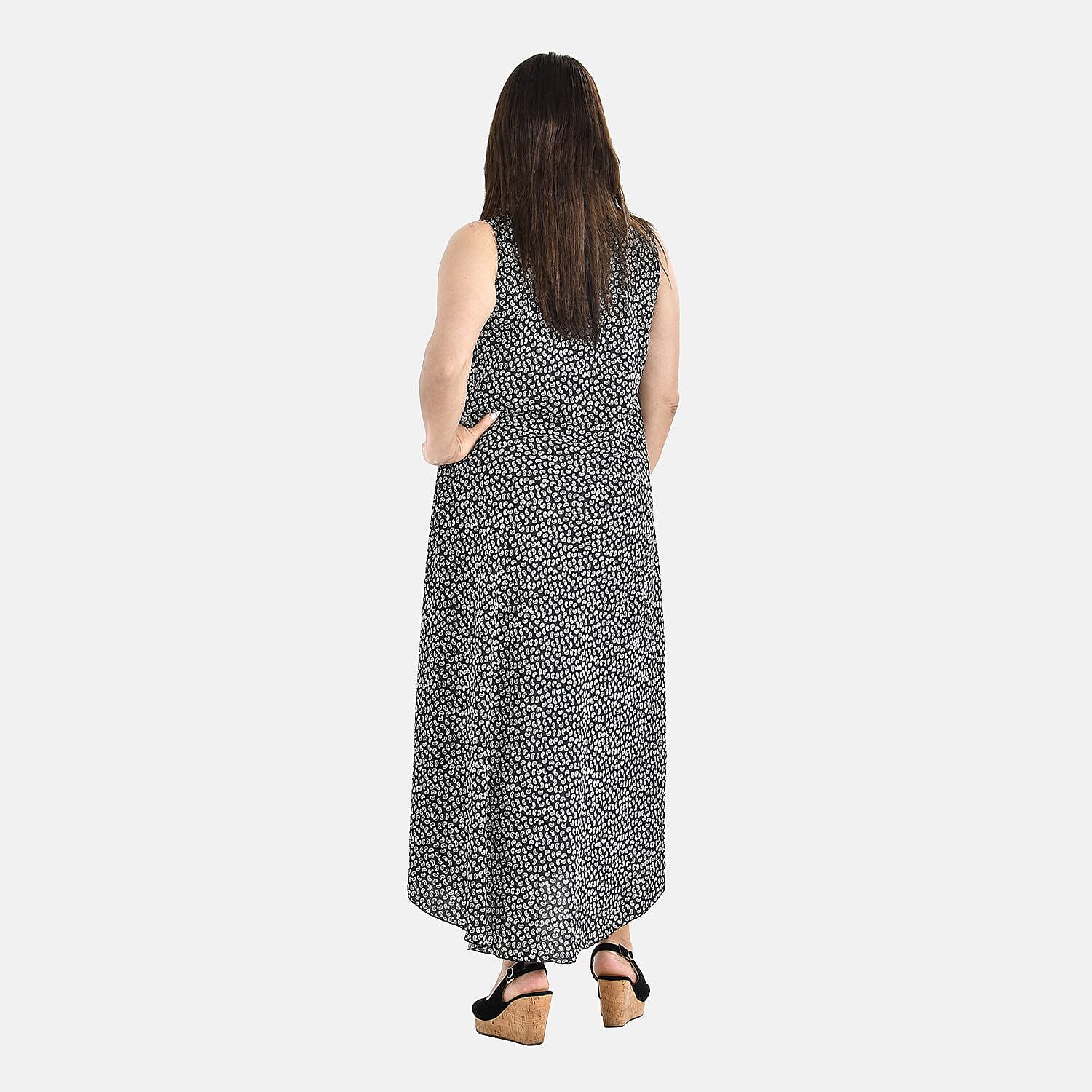 Tamsy 100% Viscose Cashew Nut Print Umbrella Dress (One Size, 8-18) - Black