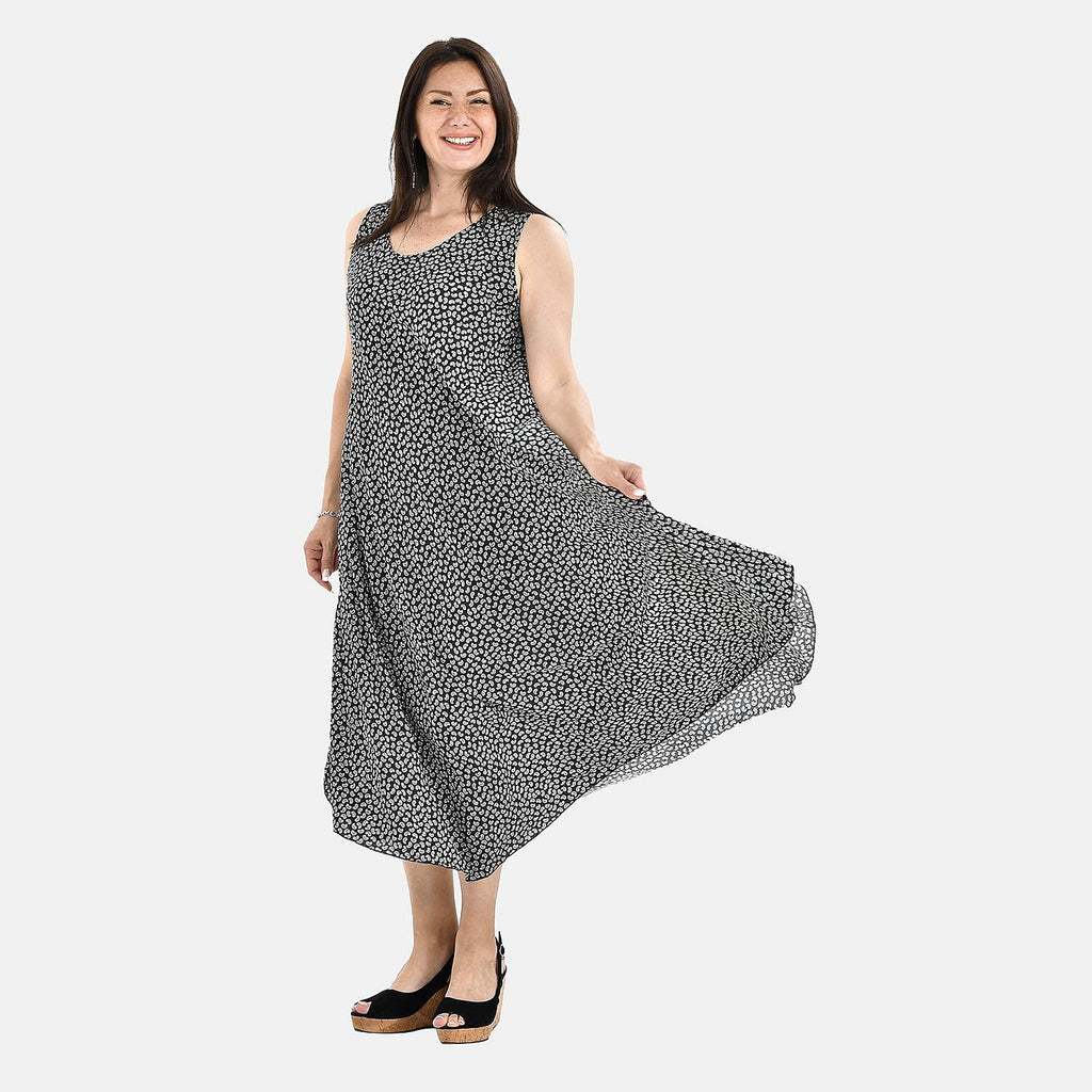 Tamsy 100% Viscose Cashew Nut Print Umbrella Dress (One Size, 8-18) - Black