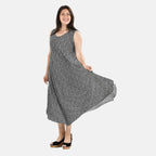 Tamsy 100% Viscose Cashew Nut Print Umbrella Dress (One Size, 8-18) - Black