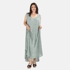 Tamsy 100% Viscose Dot Printed Umbrella Maxi Dress (One Size) - Blue