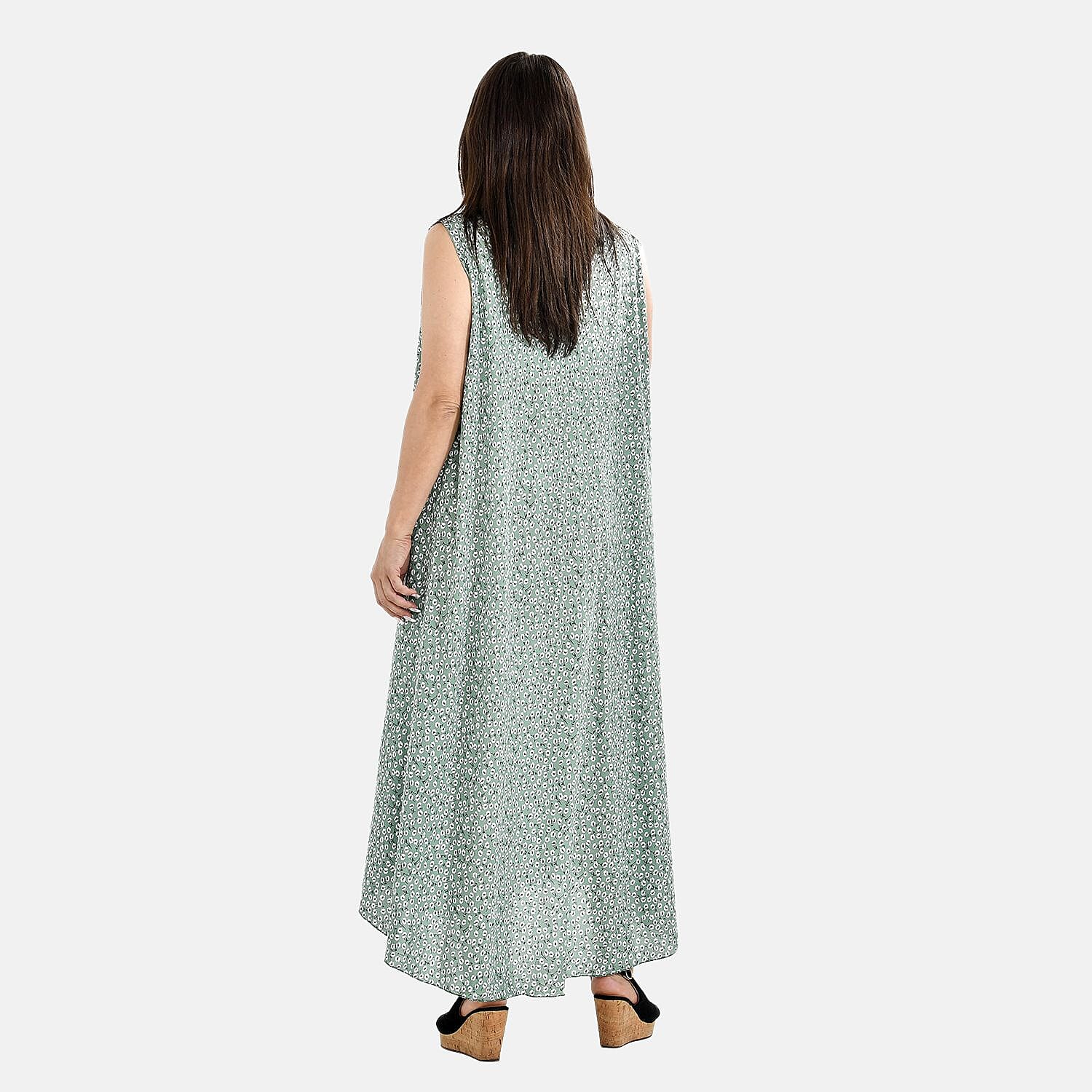 Tamsy 100% Viscose Dot Printed Umbrella Maxi Dress (One Size) - Blue