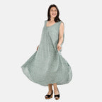 Tamsy 100% Viscose Dot Printed Umbrella Maxi Dress (One Size) - Blue
