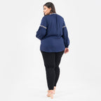 Tamsy 100% Viscose Embroidered Full Sleeves Top with Doori Tassel (Size M,12-14) - Navy