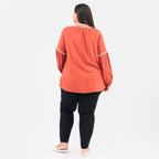 Tamsy 100% Viscose Embroidery Top with Doori Tassel Full Sleeves (Size XL,20-22) - Paprika