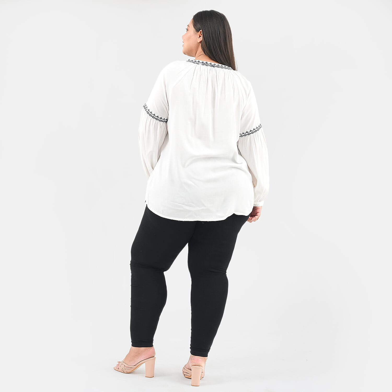Tamsy 100% Viscose Embroidery Top with Doori Tassel Full Sleeves(Size S,8-10) - White