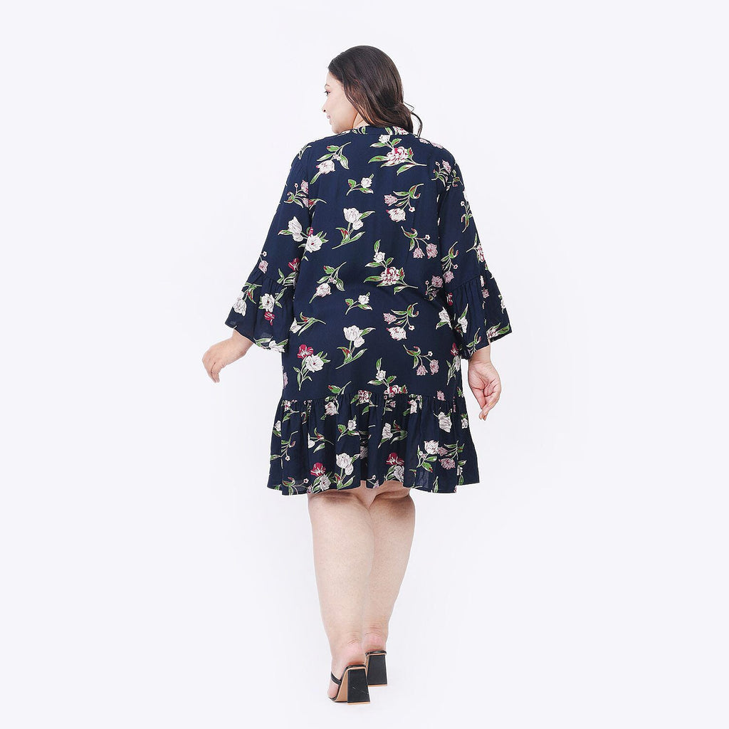 Tamsy 100% Viscose Floral Pattern Dress (One Size 8-18) - Navy Blue