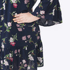 Tamsy 100% Viscose Floral Pattern Dress (One Size 8-18) - Navy Blue