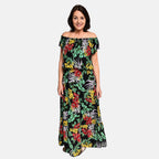 Tamsy 100% Viscose Floral Pattern Maxi Dress (20 - 26) - Black
