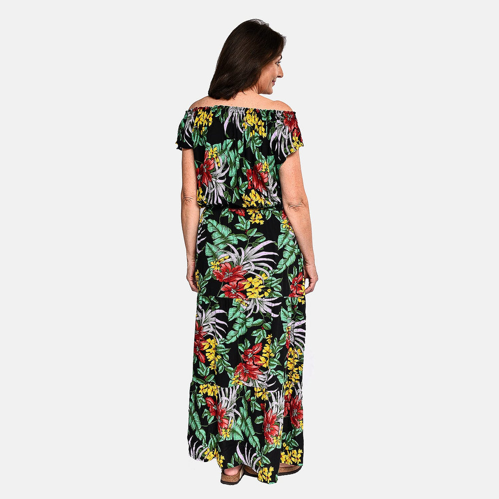Tamsy 100% Viscose Floral Pattern Maxi Dress (20 - 26) - Black