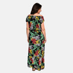 Tamsy 100% Viscose Floral Pattern Maxi Dress (20 - 26) - Black