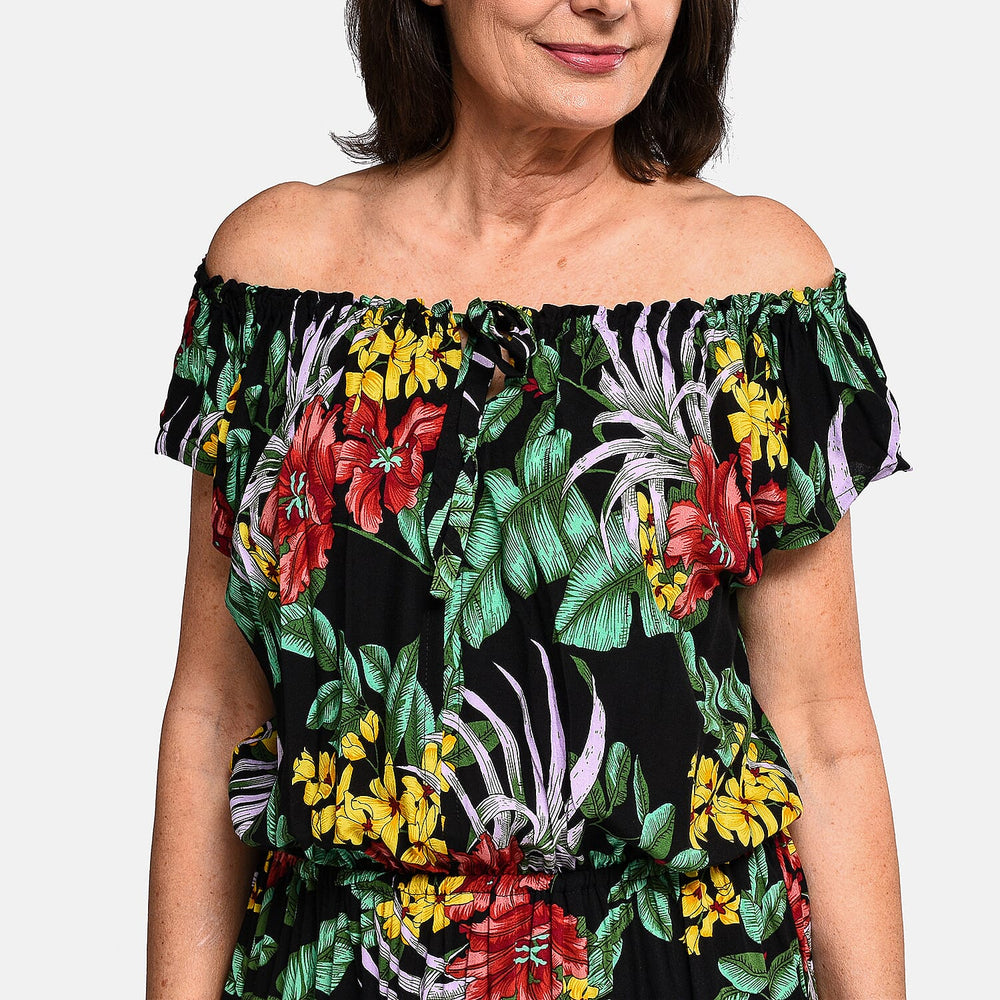 Tamsy 100% Viscose Floral Pattern Maxi Dress (20 - 26) - Black