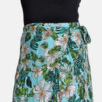 Tamsy 100% Viscose Floral Pattern Wrap Skirt (One Size) - Turquoise & Green
