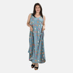 TAMSY 100% Viscose Geo Print Umbrella Dress (One Size 8-18) - Turquoise