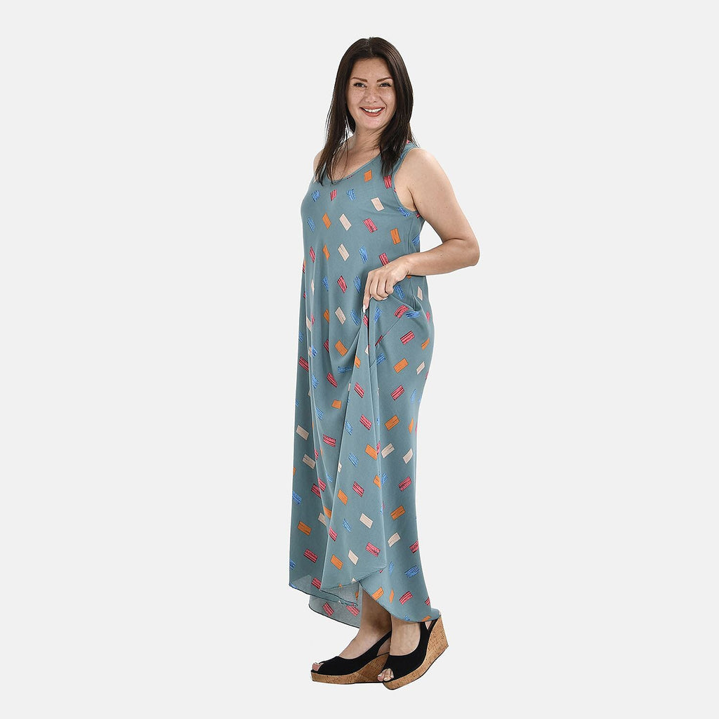 TAMSY 100% Viscose Geo Print Umbrella Dress (One Size 8-18) - Turquoise