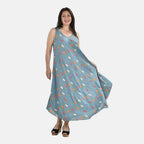 TAMSY 100% Viscose Geo Print Umbrella Dress (One Size 8-18) - Turquoise
