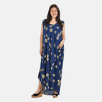 Tamsy 100% Viscose Wave Point Print Umbrella Dress (Curve Size 20-26) - Navy