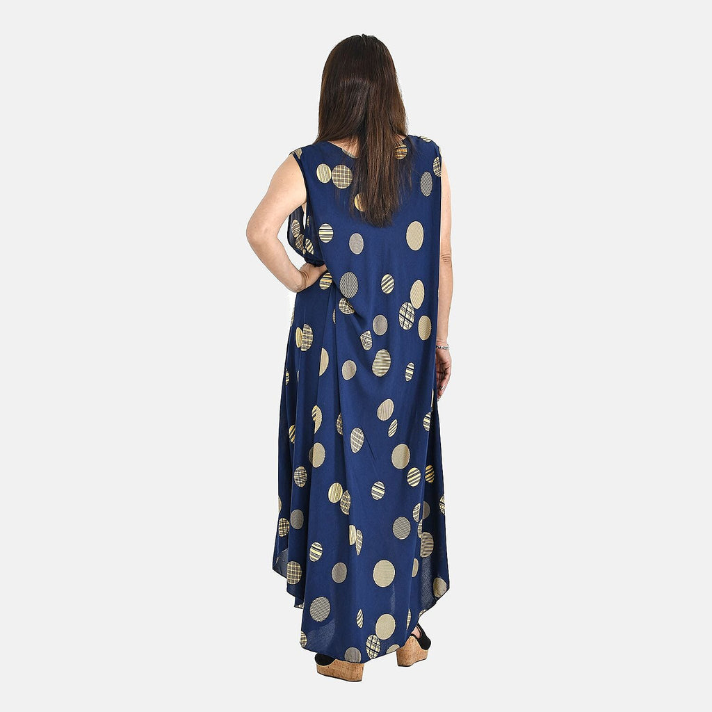 Tamsy 100% Viscose Wave Point Print Umbrella Dress (Curve Size 20-26) - Navy