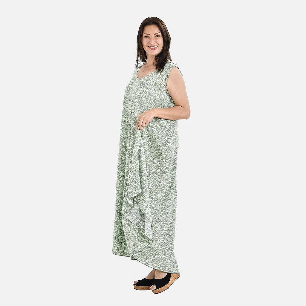 TAMSY 100% Viscose Floral Print Umbrella Midi Dress (One Size, 8-18) - Mint Green