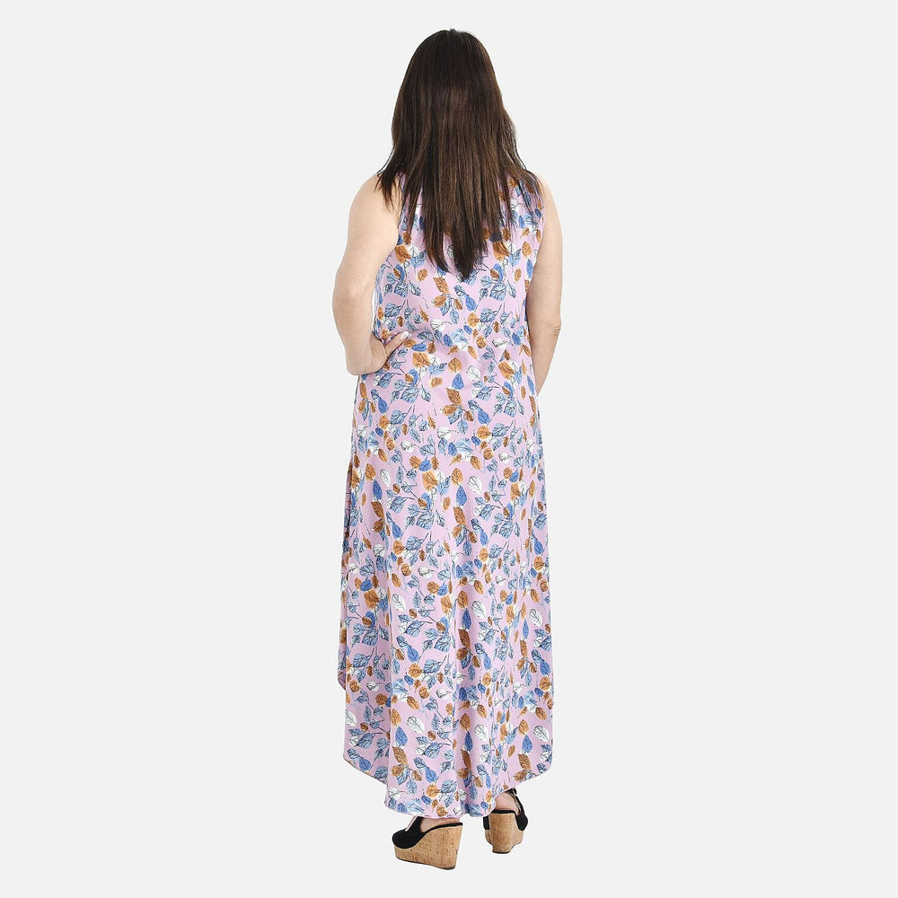 Tamsy 100% Viscose Leaf Print Umbrella Dress (Curve Size 20-26) - Mavue and Multi