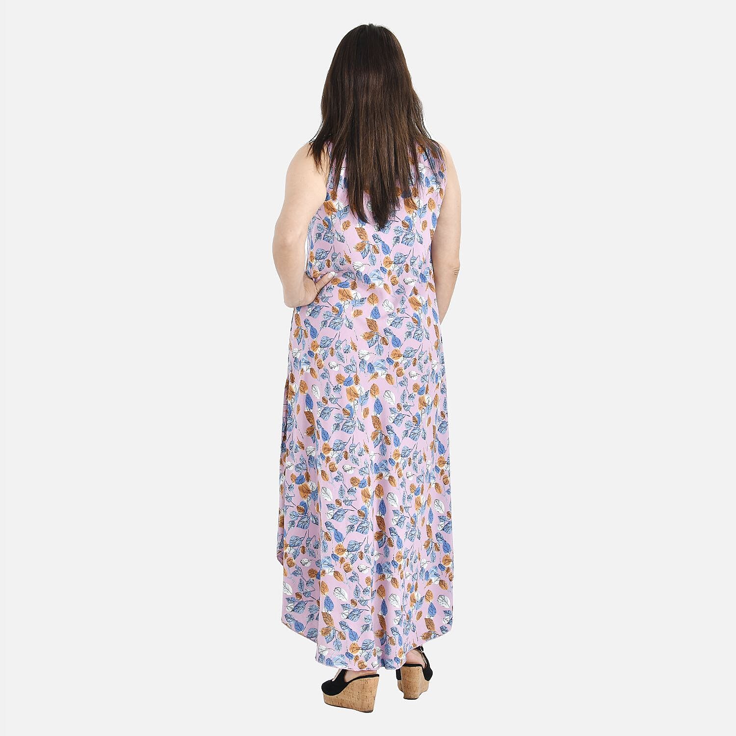 Tamsy 100% Viscose Leaf Print Umbrella Dress (Curve Size 20-26) - Mavue and Multi