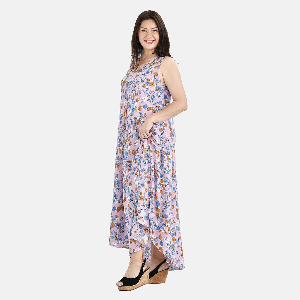 Tamsy 100% Viscose Leaf Print Umbrella Dress (Curve Size 20-26) - Mavue and Multi