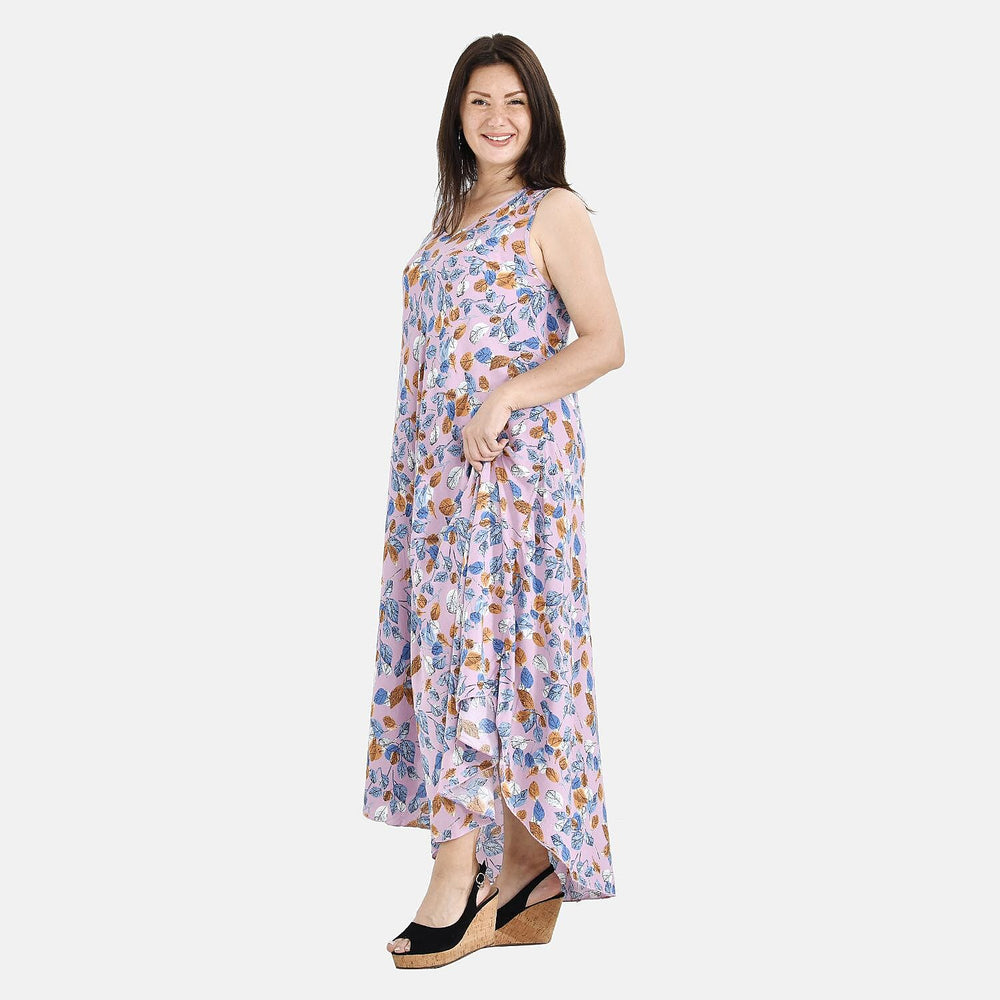 Tamsy 100% Viscose Leaf Print Umbrella Dress (One Size 8-18) - Mavue and Multi
