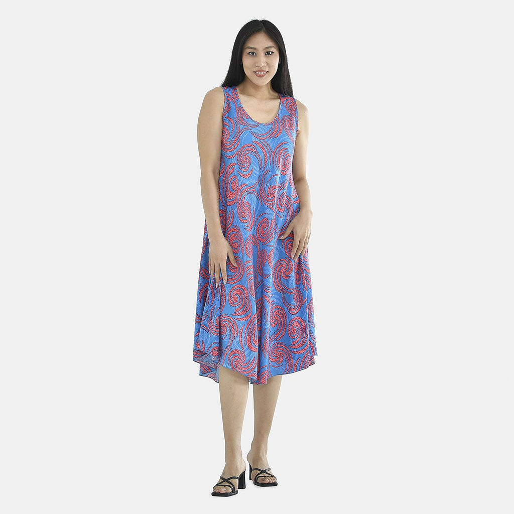 Tamsy 100% Viscose Pink Pattern Umbrella Dress (Size 105x60 Cm) - Navy - Light Blue