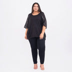 TAMSY 100% Viscose Batwing Jersey Top with Scoop Neck and Sequin Sleeves (One Size 8-18) - Black