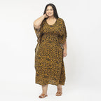 Tamsy 100% Viscose Smocked Waist Midi Dress (One Size 8 -18) - Brown