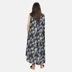 Tamsy 100% Viscose Palm Tree Pattern Umbrella Midi Dress (One Size, 8-16) - Black - White