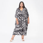Tamsy 100% Viscose Midi Umbrella Dress with Pockets (Curve Size, 20-26) - White and Black