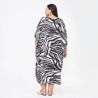 Tamsy 100% Viscose Midi Umbrella Dress with Pockets (Curve Size, 20-26) - White and Black