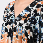 Tamsy 100% Viscose V-Neck Printed Kaftan (Curve Size 20-26) - Orange and Black