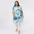 Tamsy 100% Viscose V-Neck Tie Dye Short Kaftan (One Size,8-18) - Green and Blue