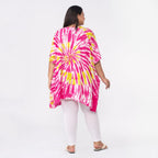 Tamsy 100% Viscose V-Neck Tie Dye Short Kaftan (One Size,8-18) - Red and Brown