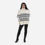 Woven Pattern Roll Neck Sleeveless Jumper (One Size,8-18) - Black & White