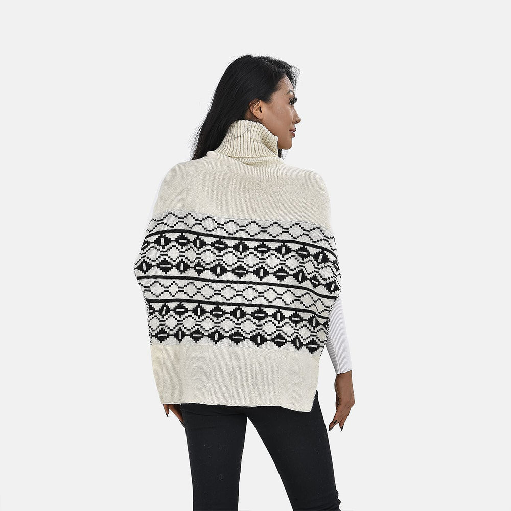 Woven Pattern Roll Neck Sleeveless Jumper (One Size,8-18) - Black & White