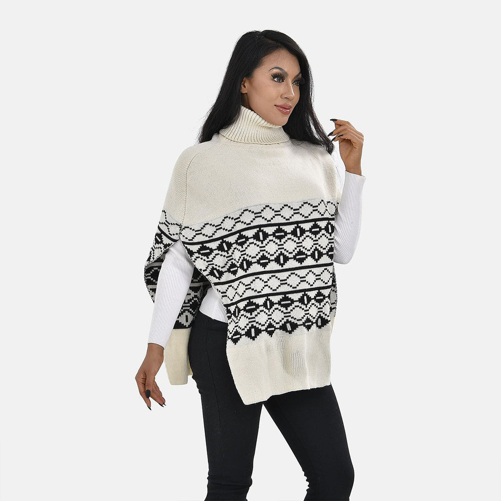 Woven Pattern Roll Neck Sleeveless Jumper (One Size,8-18) - Black & White