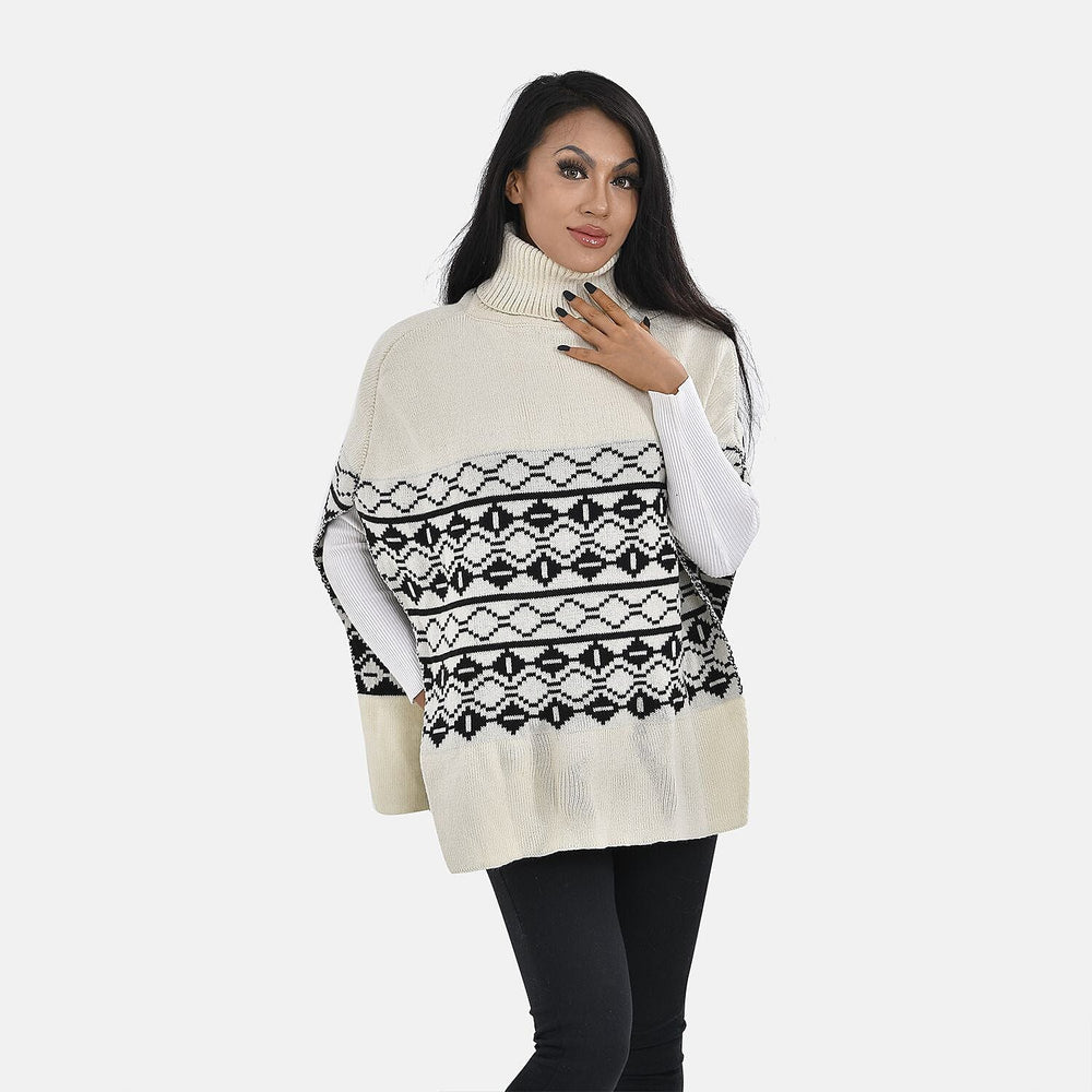 Woven Pattern Roll Neck Sleeveless Jumper (One Size,8-18) - Black & White